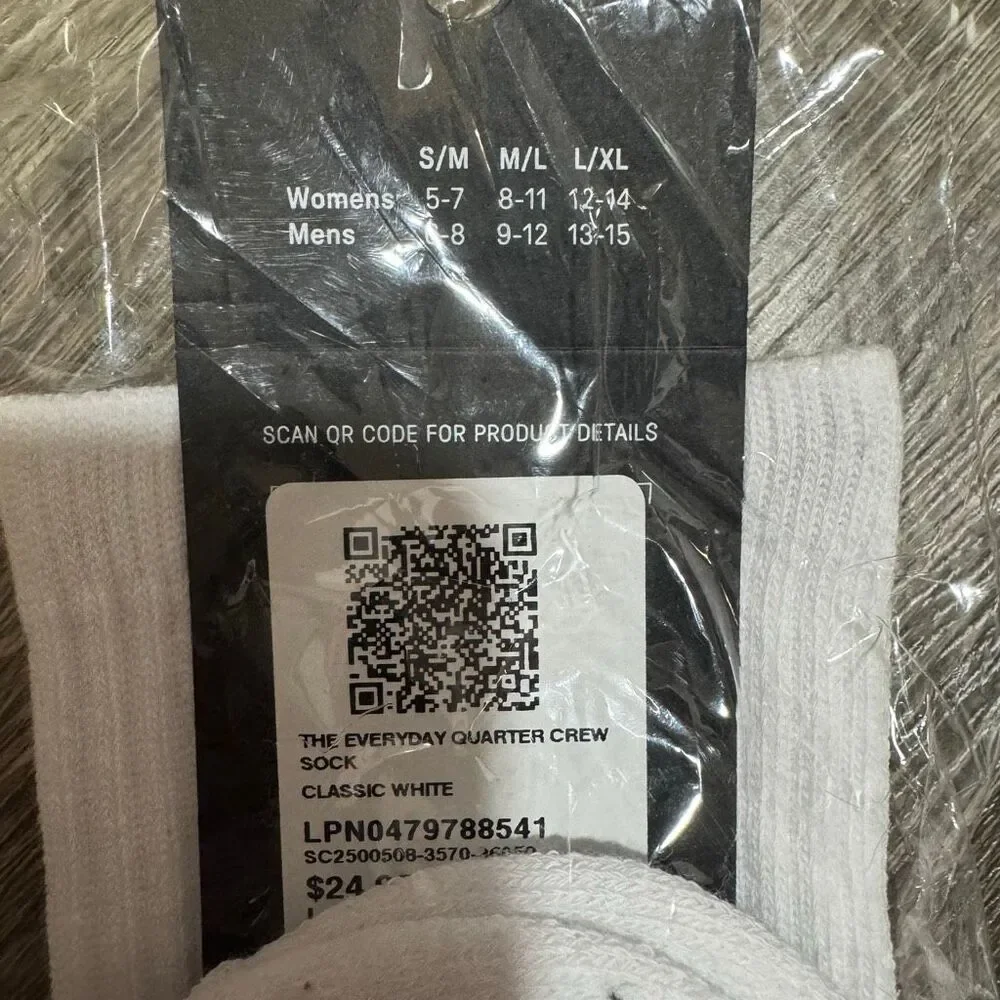 Fabletics the everyday quarter crew socks classic white l/xl
